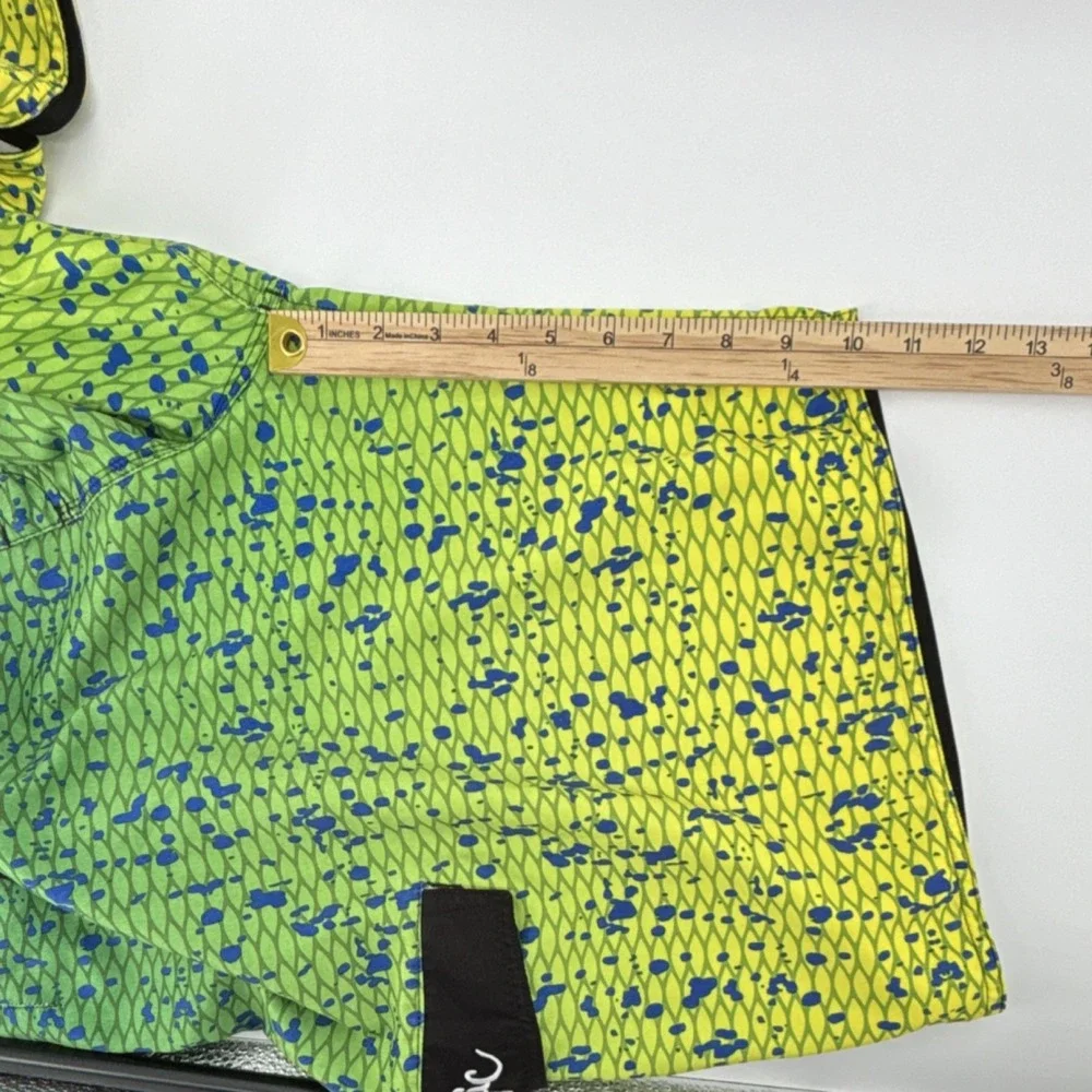 Pelagic Fish Scale Pattern Fishing Board Shorts Green Yellow Blue Athletic 40